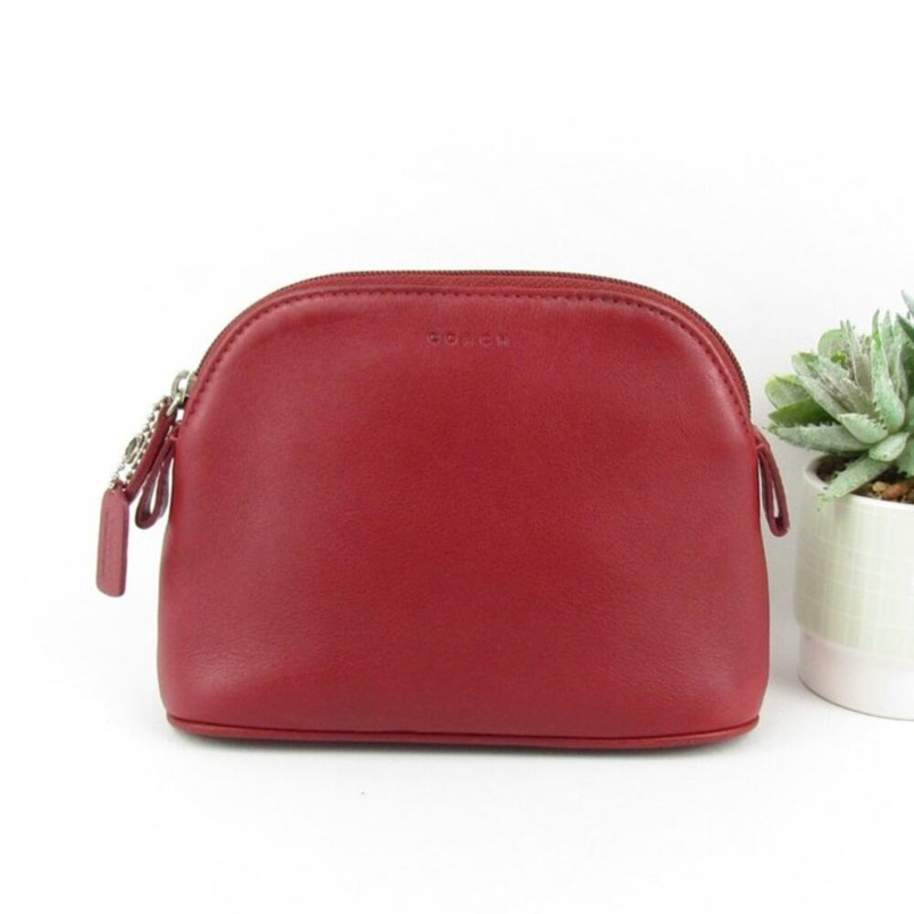 Coach Red Leather Dome Wristlet / Cosmetic Bag